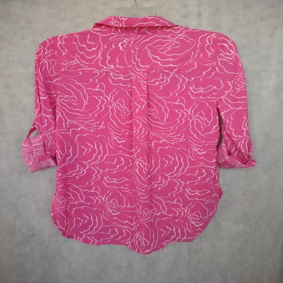 Attention Button Down Blouse Pink White Size Medium Long Sleeve EUC - Picture 3 of 11